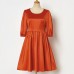 Sweet Orange Satin Round Neck Mom Girl Matching Dress