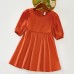 Sweet Orange Satin Round Neck Mom Girl Matching Dress