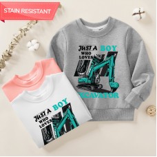 【12M-9Y】Boy Letter And Excavator Print Cotton Stain Resistant Long Sleeve Sweatshirt