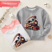 【12M-9Y】Boy Train Print Cotton Stain Resistant Long Sleeve Sweatshirt