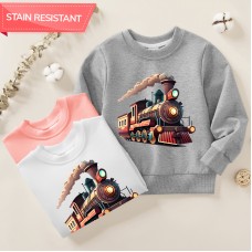 【12M-9Y】Boy Train Print Cotton Stain Resistant Long Sleeve Sweatshirt