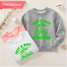 【12M-9Y】Boy Letter And Tractor Print Cotton Stain Resistant Long Sleeve Sweatshirt