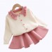 【12M-5Y】Girls Lapel Long Sleeve Cardigan Short Skirt Suit - 34114