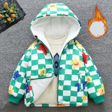 【18M-8Y】Boy Casual Velvet Keep Warm Plaid Star Print Colorblock Hooded Jacket