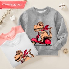 【12M-9Y】Boy Cotton Stain Resistant Dinosaur And Car Print Long Sleeve Sweatshirt