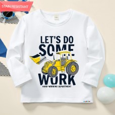 【12M-9Y】Boy Bulldozer Print Cotton Stain Resistant Long Sleeve T-shirt
