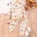 【2Y-7Y】2-piece Kids Cute Colorful Dinosaur Animal Plant Print Round Neck Sweatshirt And Pants Set