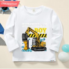 【12M-9Y】Boy Excavator Print Cotton Stain Resistant Long Sleeve T-shirt