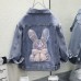 【3Y-12Y】Girl Casual Bunny Bear Sequin Embroidered Bowknot Lapel Denim Jacket