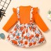 【12M-5Y】Girls Cute Halloween Print Long Sleeve T-shirt And Suspender Skirt Set