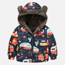 【18M-6Y】Boys Thick Car Space Camo Print Reversible Hooded Fleece Coat