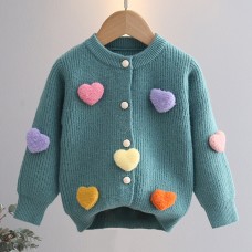 【18M-6Y】Girls Heart Applique Long Sleeve Sweater Cardigan