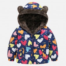 【18M-6Y】Girls Thick Heart Leopard Print Reversible Hooded Fleece Coat