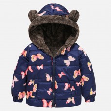 【18M-6Y】Girls Thick Butterfly Print Reversible Hooded Fleece Coat
