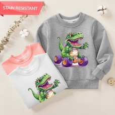 【12M-9Y】Boys Cotton Stain Resistant Dinosaur And Car Print Long Sleeve Sweatshirt