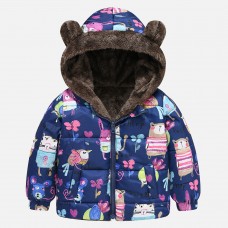 【18M-6Y】Girls Thick Animal Print Reversible Hooded Fleece Coat