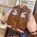 【18M-8Y】Girls Brown Bunny Embroidered PU Leather Jacket