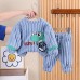 【9M-4Y】2-piece Boys Thick Flannel Dinosaur Embroidered Pajama Set