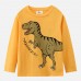 【18M-7Y】Boys Yellow Dinosaur Print Round Neck Long Sleeve T-shirt