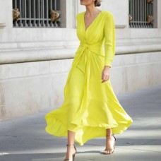 Elegant, sexy, fashionable V-neck twisted slim fit elastic dress HF2318-04-04