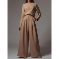 New casual long-sleeved solid color two-piece set HF1603-04-04