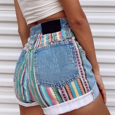 A-line denim shorts with high waist, loose fit, and slimming effect HF2417-03-04